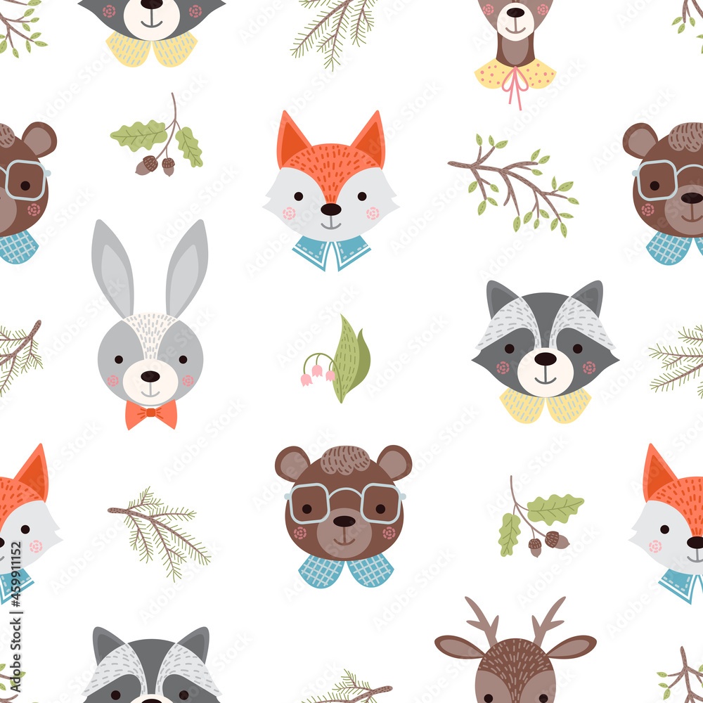 Cute forest animals seamless pattern. Cute forest animals seamless pattern.
