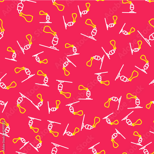 Line Wine tasting, degustation icon isolated seamless pattern on red background. Sommelier. Smells of wine. Vector