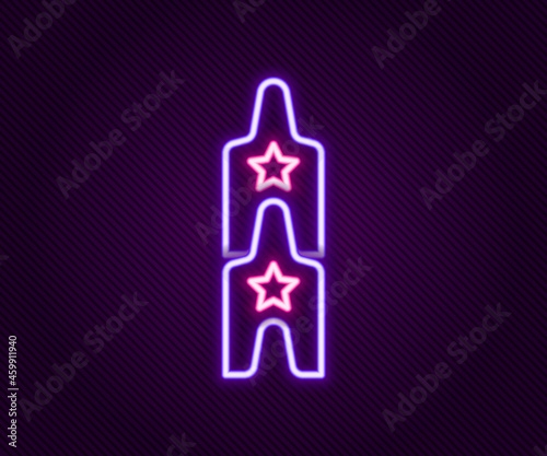 Glowing neon line Boat swing icon isolated on black background. Childrens entertainment playground. Attraction riding ship, swinging boat. Amusement park. Colorful outline concept. Vector