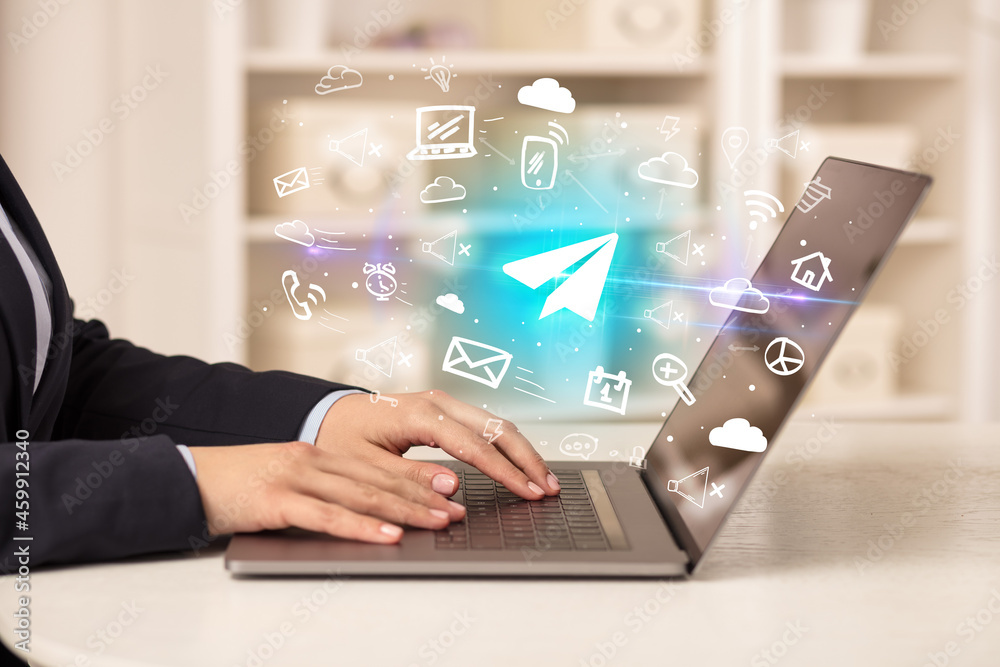 Businessman working on laptop with new business concept Businessman working on laptop with new business concept