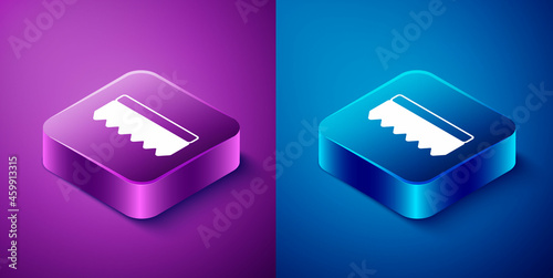 Isometric Sponge icon isolated on blue and purple background. Wisp of bast for washing dishes. Cleaning service logo. Square button. Vector