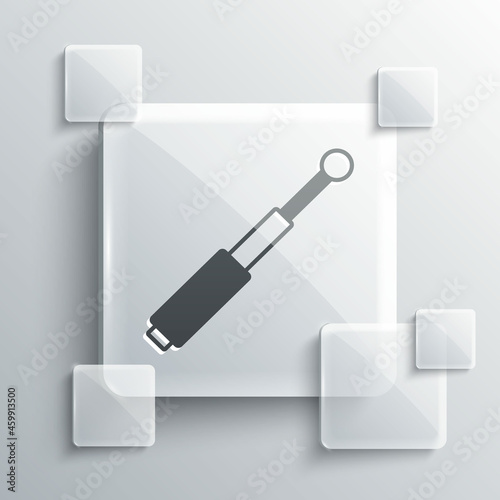 Grey Telescopic baton icon isolated on grey background. Square glass panels. Vector