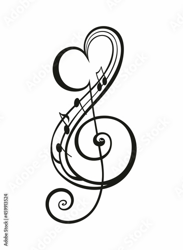 Decorative musical symbol note with heart  background icon