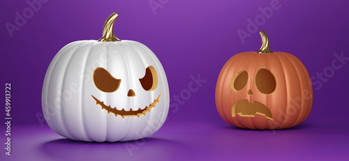 Happy Halloween background with carved pumpkin. 3d render