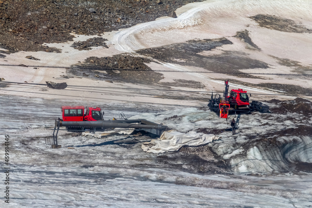 Gondola lift works at Stubai Glacier