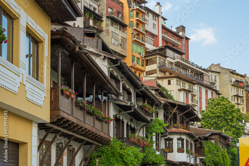 View of Veliko Tarnovo, a city in north central Bulgaria. Houses built on a steep mountain. © Irina
