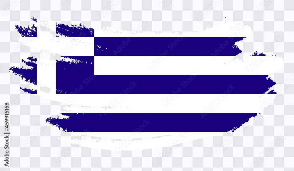 Fototapeta premium Grunge brush stroke with GREECE national flag. Watercolor painting flag,poster, banner of the national flag. Style watercolor drawing. Vector isolated on transparent background.