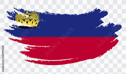 Grunge brush stroke with LIECHTENSTEIN national flag. Watercolor painting flag,poster, banner of the national flag. Style watercolor drawing. Vector isolated on transparent background.