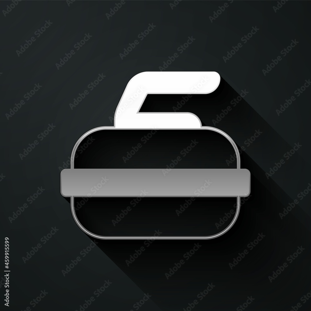 Silver Stone for curling sport game icon isolated on black background. Sport equipment. Long shadow style. Vector Silver Stone for curling sport game icon isolated on black background. Sport equipment. Long shadow style. Vector