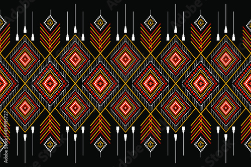 Geometric ethnic oriental seamless pattern traditional Design for background,carpet,wallpaper.clothing,wrapping,Batik fabric,Vector illustration.embroidery style - Sadu, sadou, sadow or sado