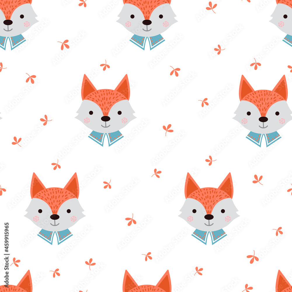 Cute fox with forest plants seamless pattern. Cute fox with forest plants seamless pattern.
