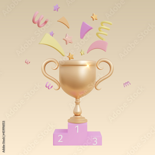 Realistic Detailed 3d Plasticine Golden Trophy Cup on a Pedestal Symbol of Success and Award. Vector illustration of Goblet