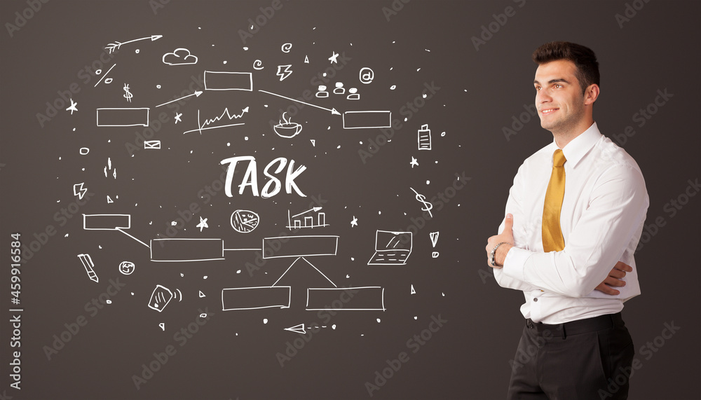 Businessman thinking with educational inscription Businessman thinking with educational inscription