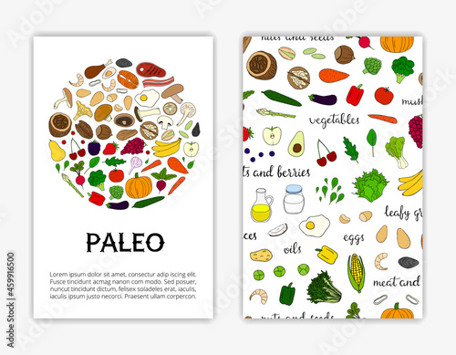 Card templates with paleo diet foods.
