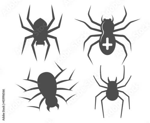 Spider Black Objects Signs Symbols Vector Illustration Abstract With White Background © belkas