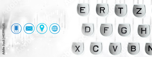 letter of typewriter and communication symbol on white background