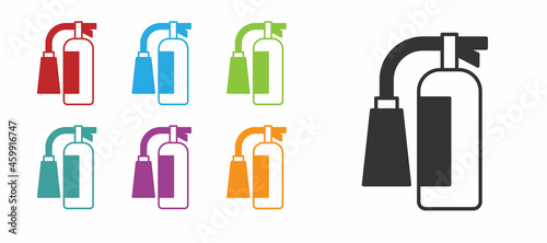 Black Fire extinguisher icon isolated on white background. Set icons colorful. Vector