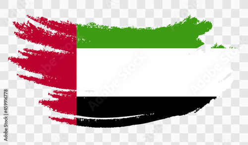 Grunge brush stroke with United Arab Emirates national flag. Watercolor painting flag,poster, banner of the national flag. Style watercolor drawing. Vector isolated on transparent background.