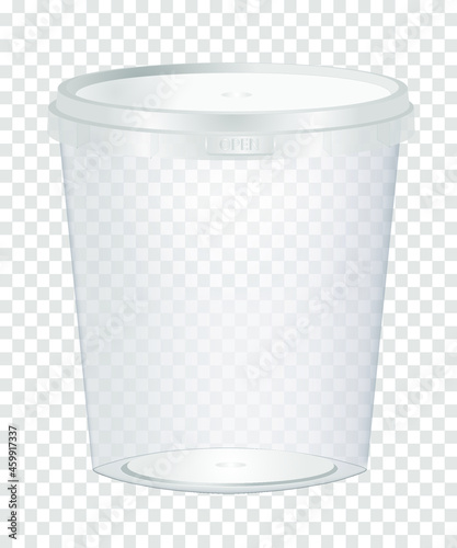 Mockup of plastic container (bucket) with a capacity of approximately 1 liter for food on a transparent background. Vector illustration.