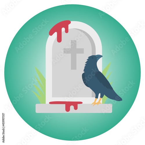 Bird in Graveryard Sign Vector Icon Design, Graveyard and Evil Animal Sign, Halloween 31 October Symbol on White background, Bloody cemetery and crow Concept photo