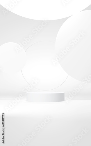 Podium abstract background. Geometric shape.Vertical white colors scene. Minimal 3d rendering. Scene with geometrical background. 3d render