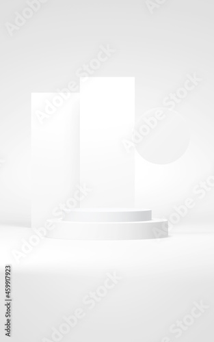 Podium abstract background. Geometric shape.Vertical white colors scene. Minimal 3d rendering. Scene with geometrical background. 3d render