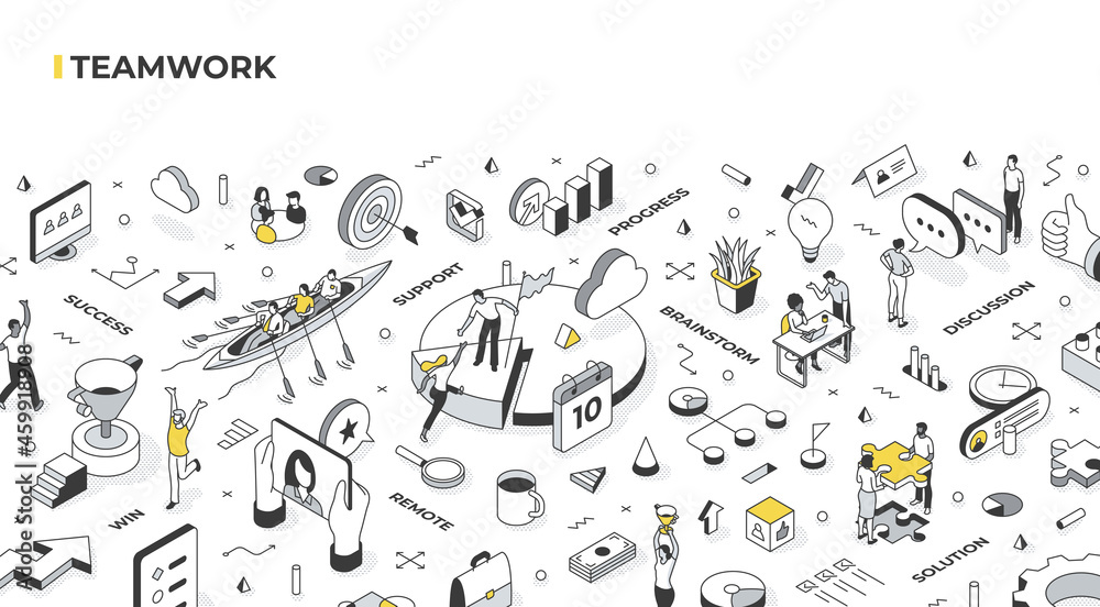 Teamwork Isometric Illustration Stock Vector | Adobe Stock