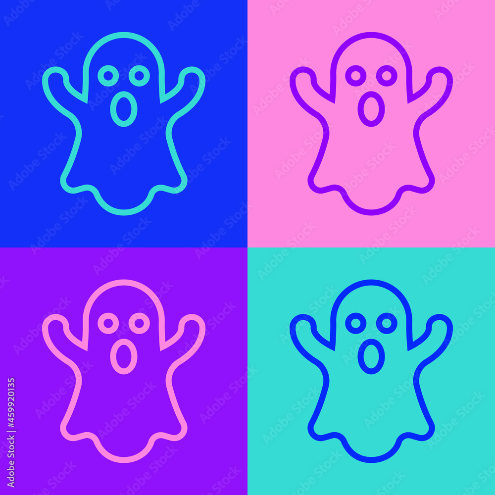 Pop art line Ghost icon isolated on color background. Happy Halloween party. Vector Pop art line Ghost icon isolated on color background. Happy Halloween party. Vector