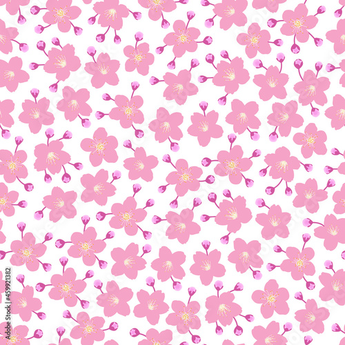 Cherry blossom seamless repeat pattern. ditsy pink cherry blossom in Japanese oriental kawaii style in summer spring autumn season for kimono, dress, fabric, clothing, textile, stationary, etc.