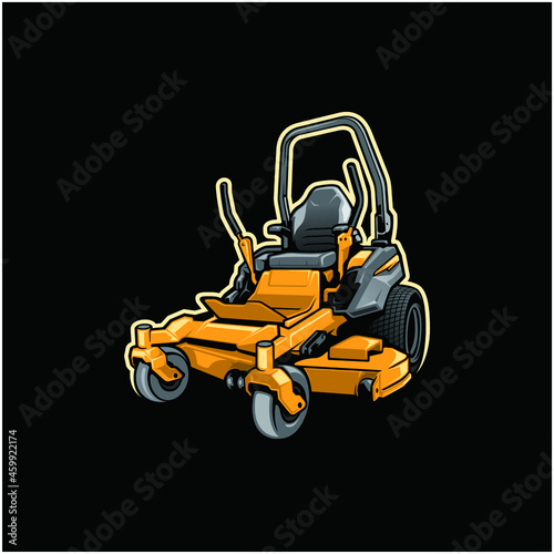 yellow lawn mower in black background isolated vector