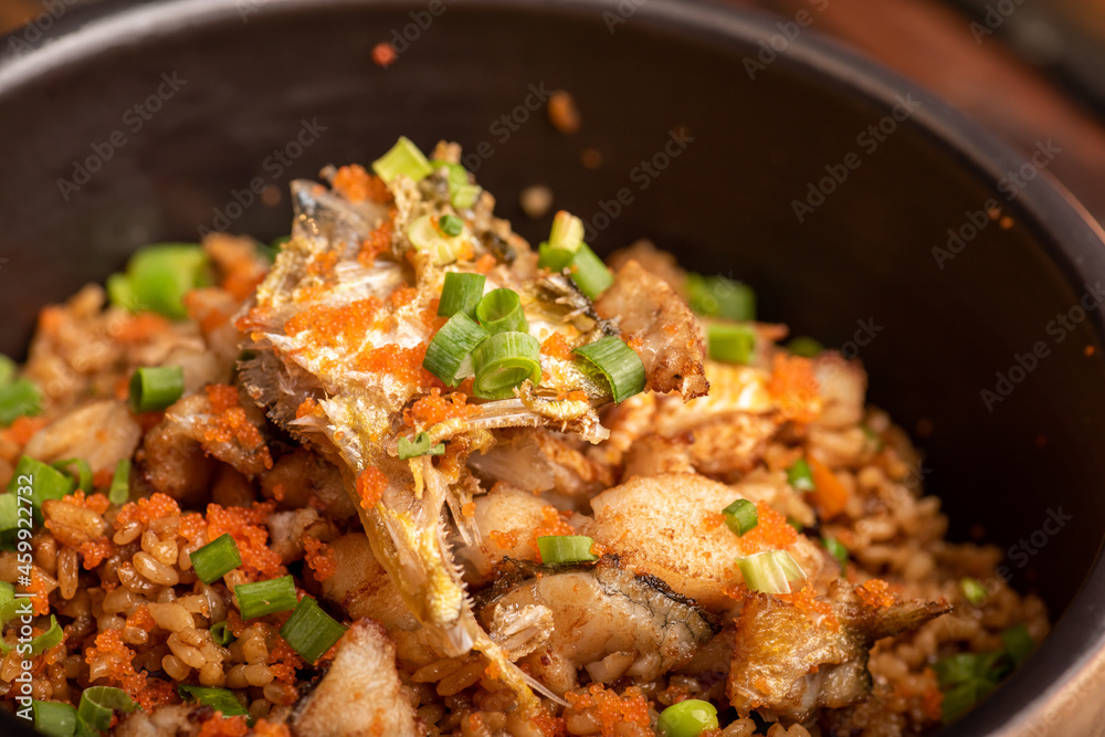 Traditional Chinese banquet dishes, yellow croaker stewed rice