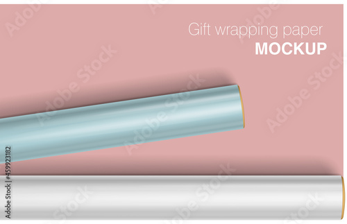 Vector gift wrapping paper rolls mock up on light background with transparent shadows. Template for your design. 