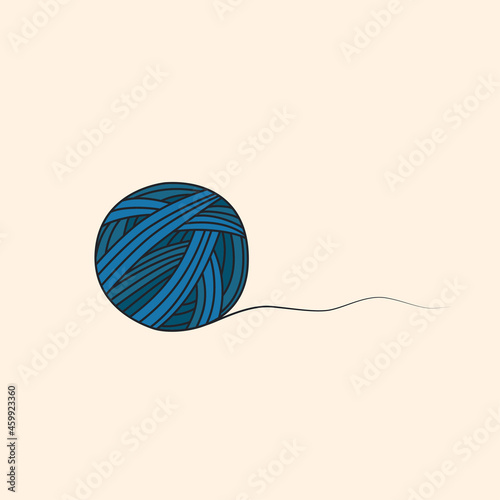 A ball of blue thread. Needlework. Knitting. Woolen threads. Yarn. Vector.