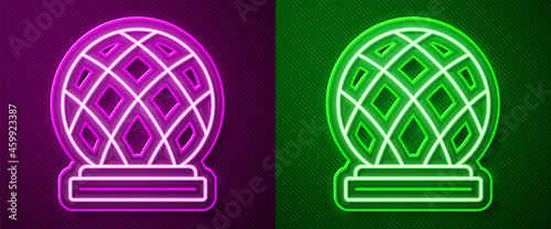 Glowing neon line Montreal Biosphere icon isolated on purple and green background. Vector