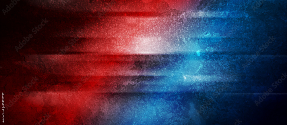 Contrast red and blue smooth grunge stripes abstract background. Vector banner design - obrazy, fototapety, plakaty 