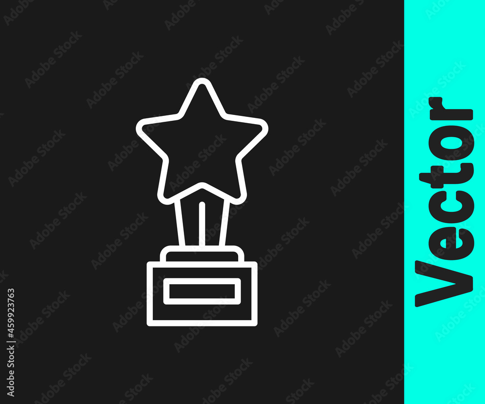 White line Movie trophy icon isolated on black background. Academy award icon. Films and cinema symbol. Vector White line Movie trophy icon isolated on black background. Academy award icon. Films and cinema symbol. Vector