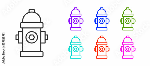 Black line Fire hydrant icon isolated on white background. Set icons colorful. Vector