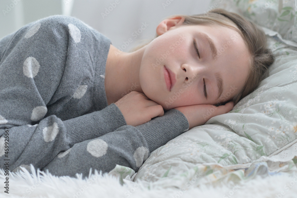 cute little girl sleeping in bed at home cute little girl sleeping in bed at home
