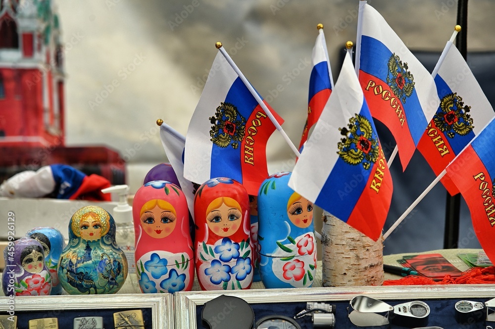 Russian and from comunist USSR souvenirs for tourists in travel fair Milan Italy September 20 2021