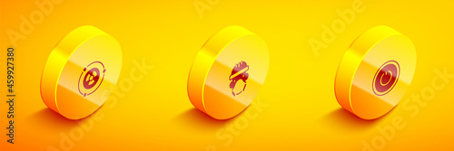 Set Isometric Radioactive, Nuclear reactor worker and Power button icon. Vector