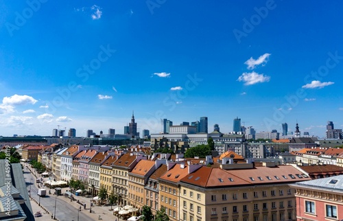 Skyline of the modern city of Warsaw on a sunny day