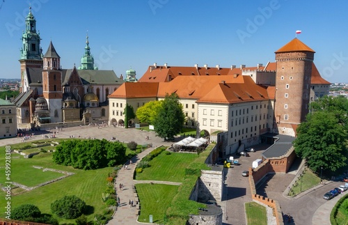View from above of Wawel Castle, on a sunny summer day, with the castle church.