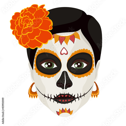 Vector Dia de Los Muertos. Day of the Dead or Mexico. Head isolated on white. Vector illustration.