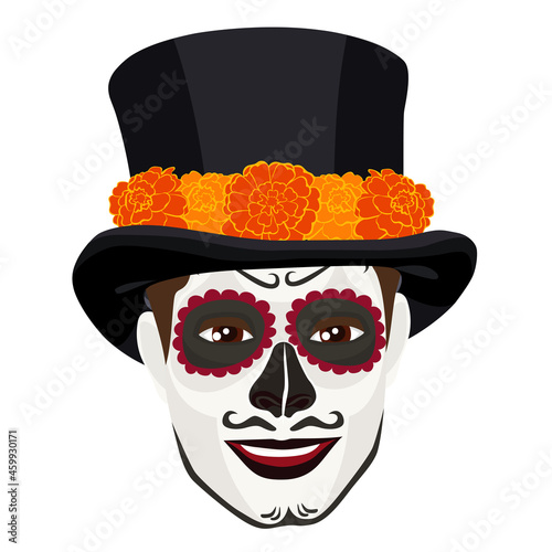 Vector Dia de Los Muertos. Day of the Dead or Mexico. Head isolated on white. Vector illustration.