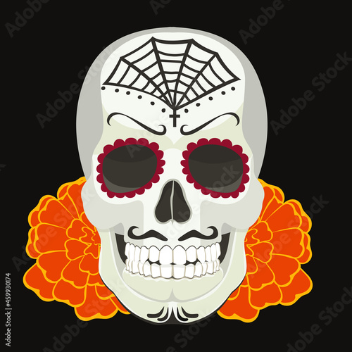 Vector Dia de Los Muertos. Day of the Dead or Mexico. Skull. Vector illustration.