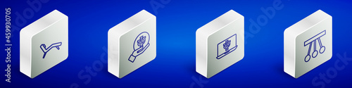 Set Isometric line Armchair, Psychology, Psi, Psychologist online and Pendulum icon. Vector