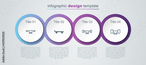 Set line Skateboard wheel, , and . Business infographic template. Vector