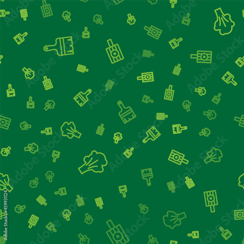 Set line Paint brush, spray and Spray can nozzle cap on seamless pattern. Vector