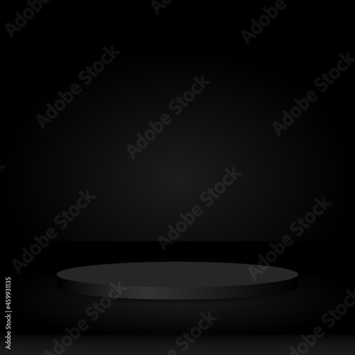 blank round pedestal . black circular podium for outstanding luxury product advertising display on black gradient lighting studio room background