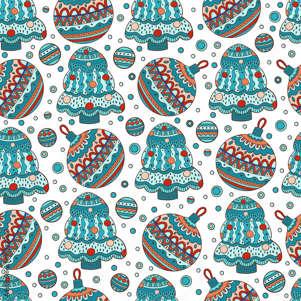 Winter Christmas seamless pattern outline hand drawn vector. Xmas fir tree Winter Christmas seamless pattern outline hand drawn vector. Xmas fir tree